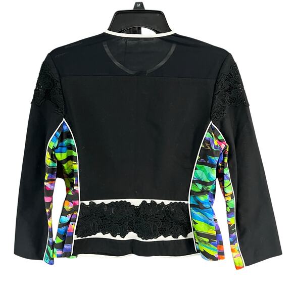 Fuego Woman Jacket Womens 8 Black Multicolor Mixed Media Full Zip Artsy Chic NEW - Picture 3 of 16